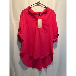 BNWT Bright Pink Women’s Emery Rose Blouse 3/4 length roll up sleeves SZ 0xl